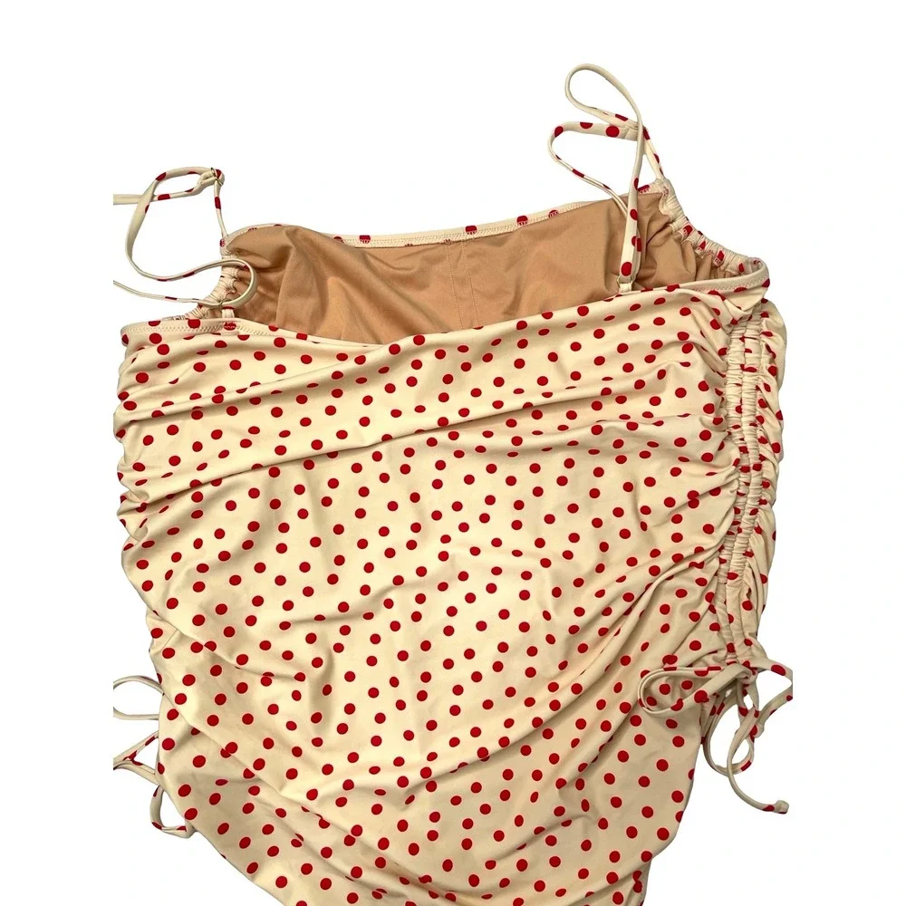 J. Crew Ruched one-piece swimsuit with side ties in red dot print Size 22